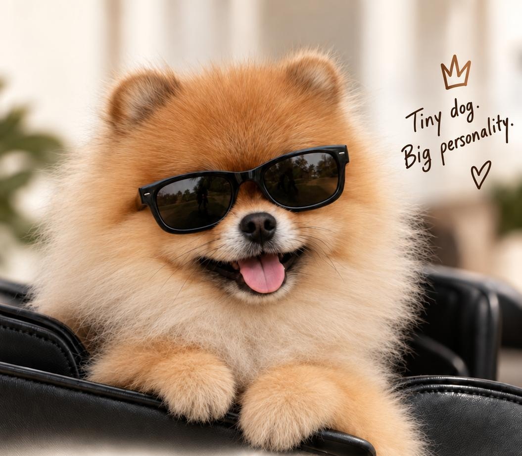 Mr. Crumb in sunglasses, with the original hand-drawn crown, Tiny dog. Big personality. lettering and heart